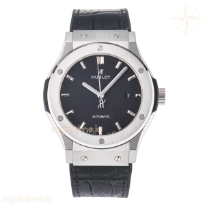 Hublot Classic Fusion 42mm SS JJF Black Dial on Black Gummy Leather Strap