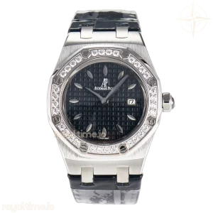 Audemars Piguet Royal Oak Offshore Ladies 33mm SS DRF Black Dial Diamonds Bezel on Black Leather Strap ETA Quartz
