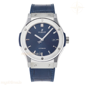 Hublot Classic Fusion 42mm SS JJF Blue Dial on Blue Gummy Leather Strap