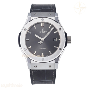 Hublot Classic Fusion 42mm SS JJF Gray Dial on Black Gummy Leather Strap
