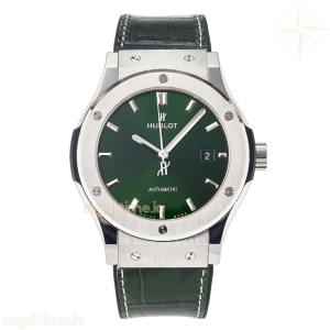 Hublot Classic Fusion 42mm SS JJF Green Dial on Green Gummy Leather Strap