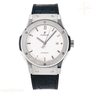 Hublot Classic Fusion 42mm SS JJF White Dial on Black Gummy Leather Strap