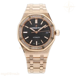 Audemars Piguet Royal Oak 15450ST 37mm Black Dial in Rose Gold with Diamond Bezel