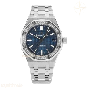Audemars Piguet Royal Oak 15450ST 37mm Blue Dial in Steel Diamond Bezel