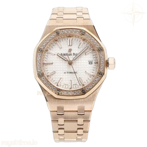Audemars Piguet Royal Oak 15450ST 37mm White Dial in Rose Gold with Diamond Bezel
