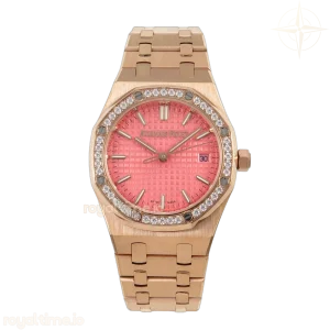 Audemars Piguet Royal Oak 34mm RG Diamonds Bezel 8F Red Dial on RG Bracelet A5800