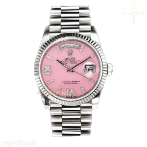 Daydate 36 128236 Pink Opal Dial with Roman Marker in Platinum