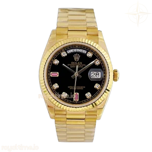 Daydate 36 128238 Black Dial in Yellow Gold