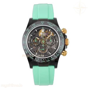 Blaken Daytona Skeleton Dial in PVD on Avocado Green Rubber Strap