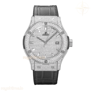 Hublot Classic Fusion Automatic 42mm Diamond Paved Dial in Steel on Black Leather Strap