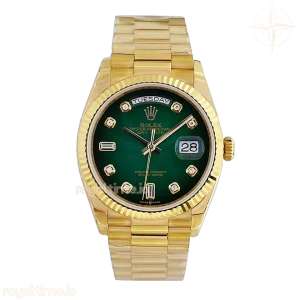 Daydate 36 128238 Green Dial with Diamond Markers in Yellow Gold