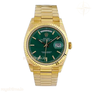 Daydate 36 128238 Green Dial with Sticker in Yellow Gold