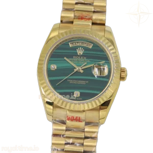 Daydate 36 128238 Malachite Diamond Marker Dial in Yellow Gold