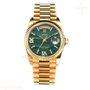 Daydate 36 128238 Malachite Diamond Roman Dial in Yellow Gold