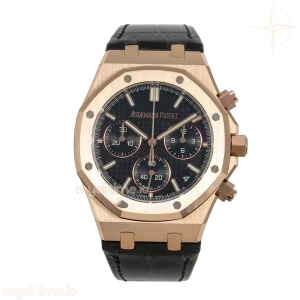 Audemars Piguet Royal Oak Chrono 26240 RG DDF Black Dial on Black Leather Strap DD4401 Gain Weight (SW Dial)