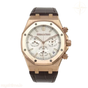 Audemars Piguet Royal Oak Chrono 26240 RG DDF White Dial on Brown Leather Strap DD4401 Gain Weight (SW Dial)