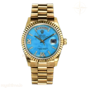 Daydate 36 128238 Turquoise Diamond Roman Dial in Yellow Gold