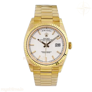 Daydate 36 128238 White Dial with Sticker in Yellow Gold