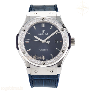 Hublot Classic Fusion Bang 42mm HBF Blue Dial Diamonds Bezel on Blue Leather Strap A2892