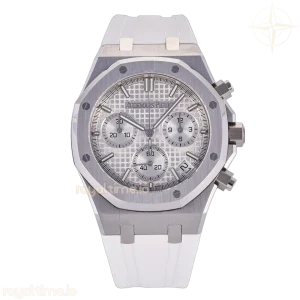 Audemars Piguet Royal Oak Chrono 26240 SS DDF Silver Dial on White Rubber Strap DD4401 (50th Anniversary)