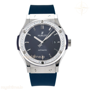 Hublot Classic Fusion Bang 42mm HBF Blue Dial Diamonds Bezel on Blue Rubber Strap A2892