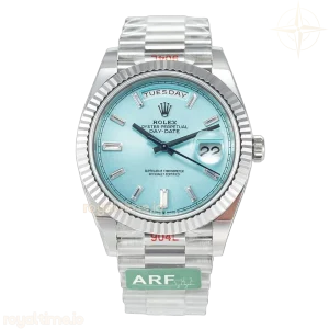 DayDate 40 228236 ARF 904L Steel Tiffany Blue Crystal Diamonds Bezel on President Bracelet VR3255