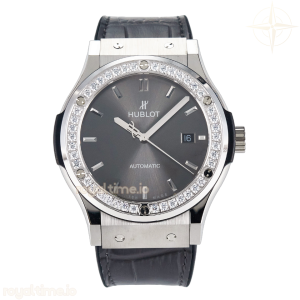 Hublot Classic Fusion Bang 42mm HBF Gray Dial Diamonds Bezel on Gray Leather Strap A2892