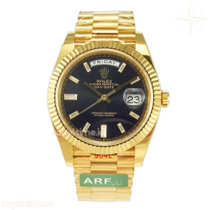DayDate 40 228238 ARF 904L Steel Black Crystal Diamonds Bezel on President Bracelet VR3255