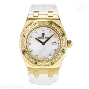 Audemars Piguet Royal Oak Ladies 33mm YG DRF MOP Dial Diamonds Bezel on White Rubber Strap ETA Quartz