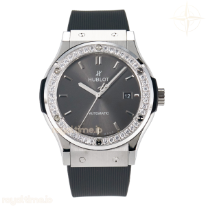 Hublot Classic Fusion Bang 42mm HBF Gray Dial Diamonds Bezel on Gray Rubber Strap A2892