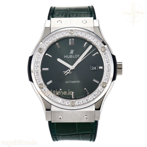 Hublot Classic Fusion Bang 42mm HBF Green Dial Diamonds Bezel on Green Leather Strap A2892