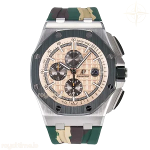 Audemars Piguet Royal Oak Offshore 44mm SS TKF Cream Dial on Green Camou Rubber Strap A3126
