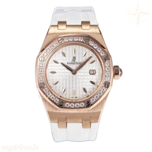 Audemars Piguet Royal Oak Offshore Ladies 33mm RG DRF White Dial Diamonds Bezel on White Rubber Strap ETA Quartz