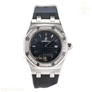 Audemars Piguet Royal Oak Offshore Ladies 33mm SS DRF Black Dial Diamonds Bezel on Black Rubber Strap ETA Quartz