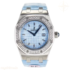 Audemars Piguet Royal Oak Offshore Ladies 33mm SS DRF Blue Dial Diamonds Bezel on Blue Leather Strap ETA Quartz