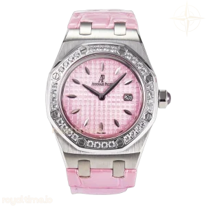 Audemars Piguet Royal Oak Offshore Ladies 33mm SS DRF Pink Dial Diamonds Bezel on Pink Leather Strap ETA Quartz
