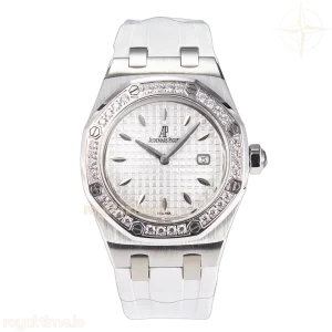 Audemars Piguet Royal Oak Offshore Ladies 33mm SS DRF White Dial Diamonds Bezel on White Rubber Strap ETA Quartz