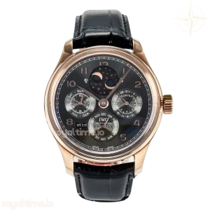 IWC IW5034 Portugieser Perpetual Calendar RG V9F Black Dial on Black Leather Strap A52610