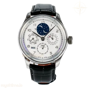 IWC IW5034 Portugieser Perpetual Calendar SS V9F White Dial on Black Leather Strap A52610