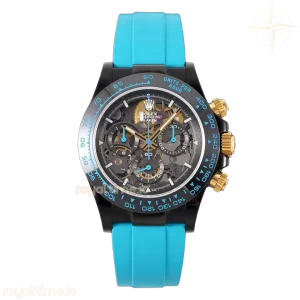 Blaken Daytona Skeleton Dial in PVD on Cyan Rubber Strap