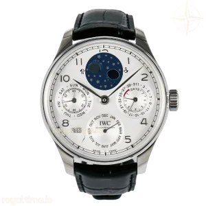 IWC Portugieser Perpetual Calendar SS 5033 APSF White Dial on Black Leather Strap A52610