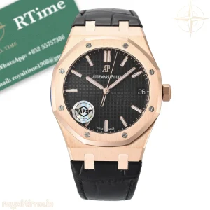 Audemars Piguet Royal Oak Selfwinding 15500OR Rose Gold Black Dial on Black Strap SA4302 V3 Free Sprung