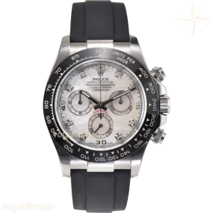Daytona 116519LN White MOP Dial with Diamond Markers in White Gold on Rubber Strap