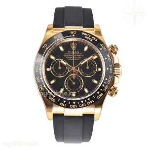 Daytona 116518LN Black Dial in Yellow Gold on Rubber Strap