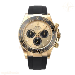 Daytona 126518LN Golden and Bright Black Dial in Yellow Gold on Rubber Strap