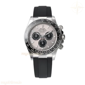 Daytona 126519LN Steel and Bright Black Dial in White Gold on Rubber Strap