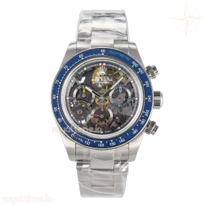 Daytona Artisans Skeleton SS ADGF Blue Ceramic Bezel Skeleton Dial on SS Oyster Bracelet SA4130