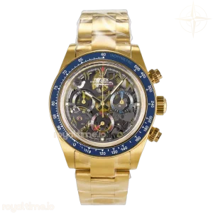 Daytona Artisans Skeleton YG ADGF Blue Ceramic Bezel Skeleton Dial on YG Oyster Bracelet SA4130