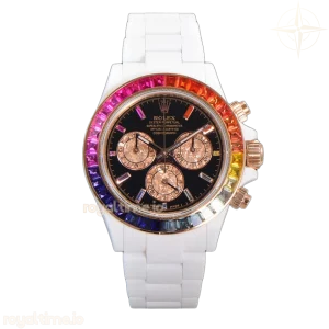 Daytona Black Dial with Rainbow Bezel in White Ceramic
