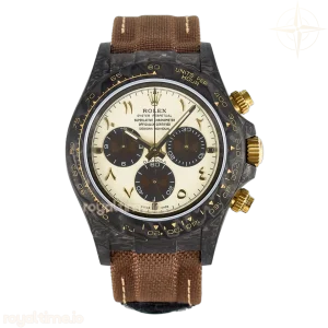 Daytona DIW Carbon Case and Bezel DIWF Edition Yellow Arabic Dial on Brown Nylon Strap A7750